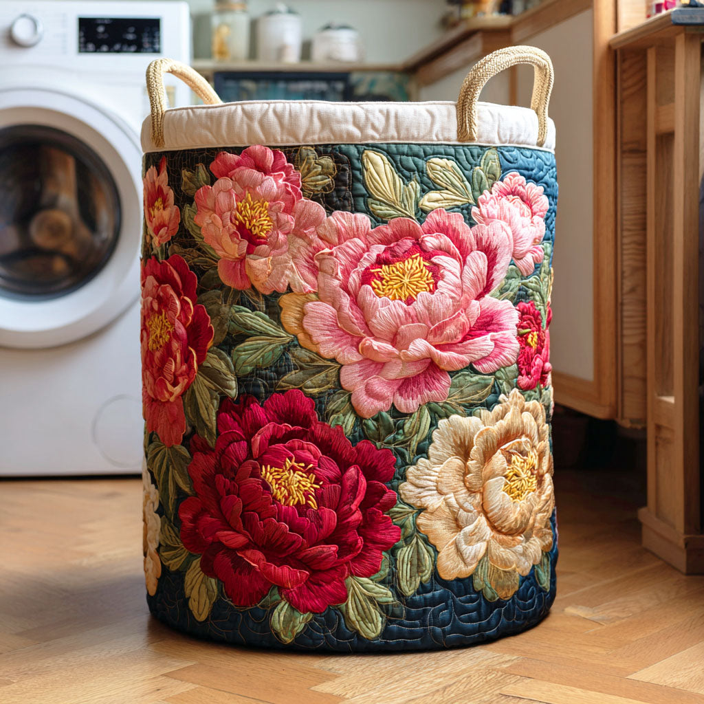 Scarlet Blossom Quilted Laundry Basket
