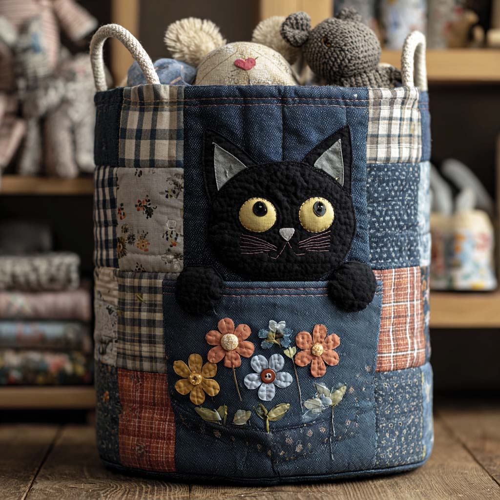 Denim Cat Fabric Laundry Hamper