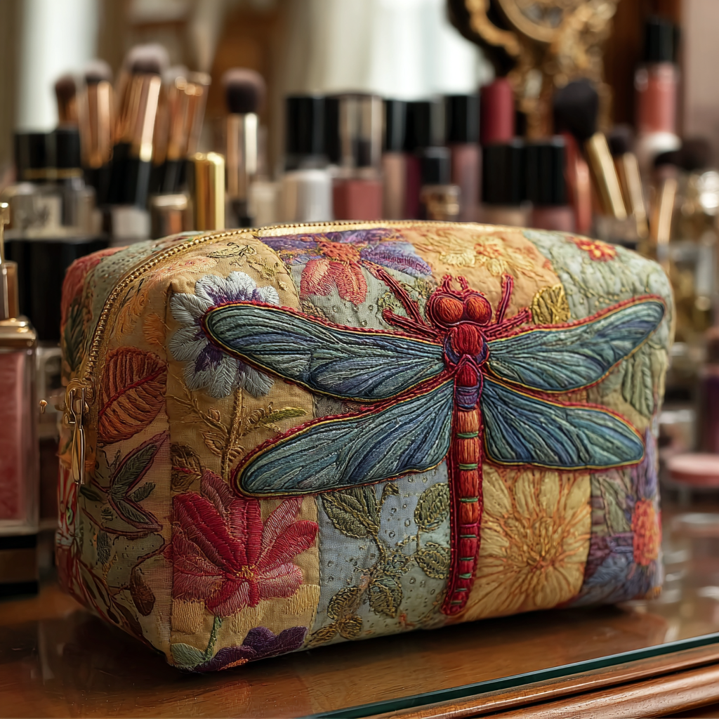 Ursula - Elegant Dragonfly Quilted Toiletry Bag