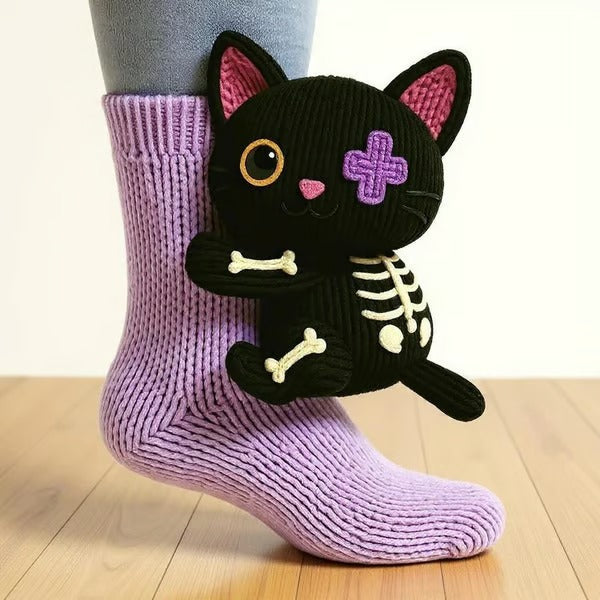 Justine - Black Cat Print Socks