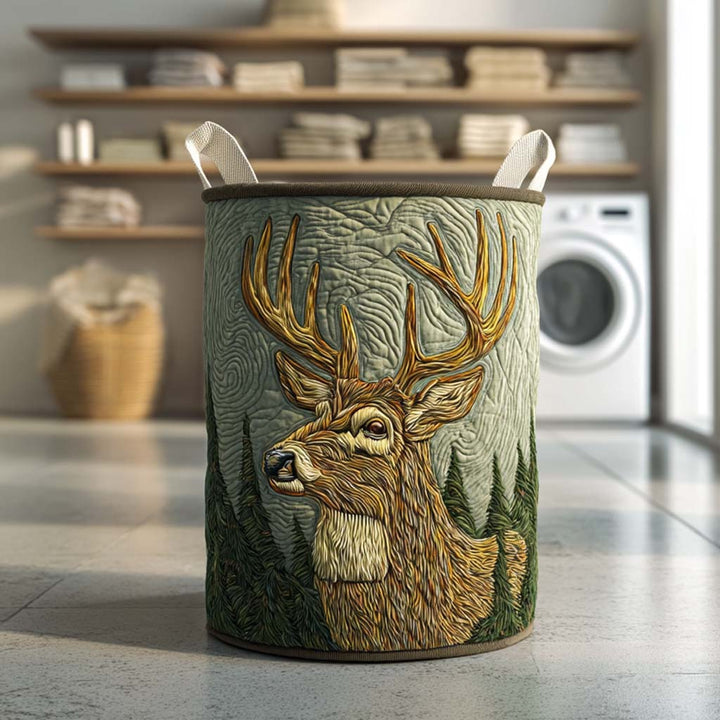Deer-Patterned Upholstered Laundry Basket
