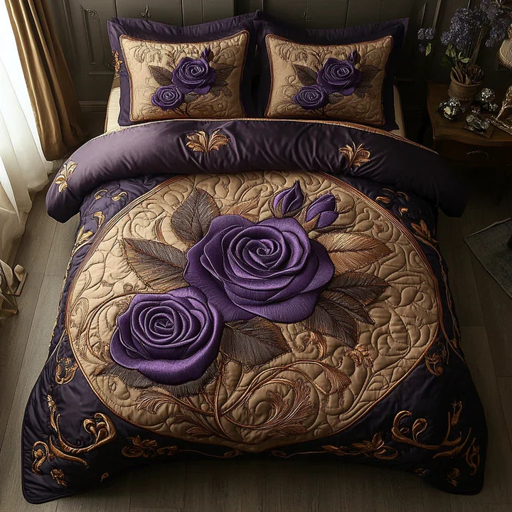 Plum Pink 3-Piece Quilted Bedding Set