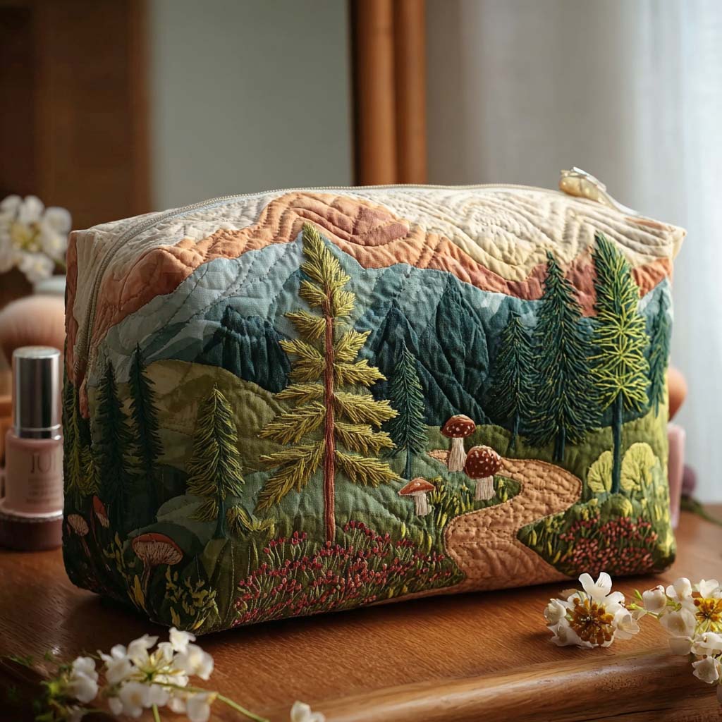 Evergreen Forest Quilted Toiletry Bag - Rosemary Design