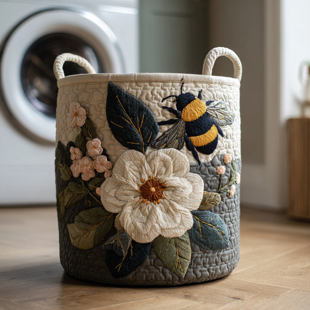 Floral Bee Upholstered Laundry Basket