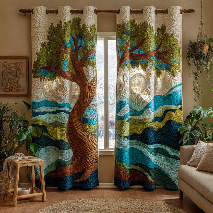 Veerle - Forest-Inspired Quilted Curtains with Tree of Life Design