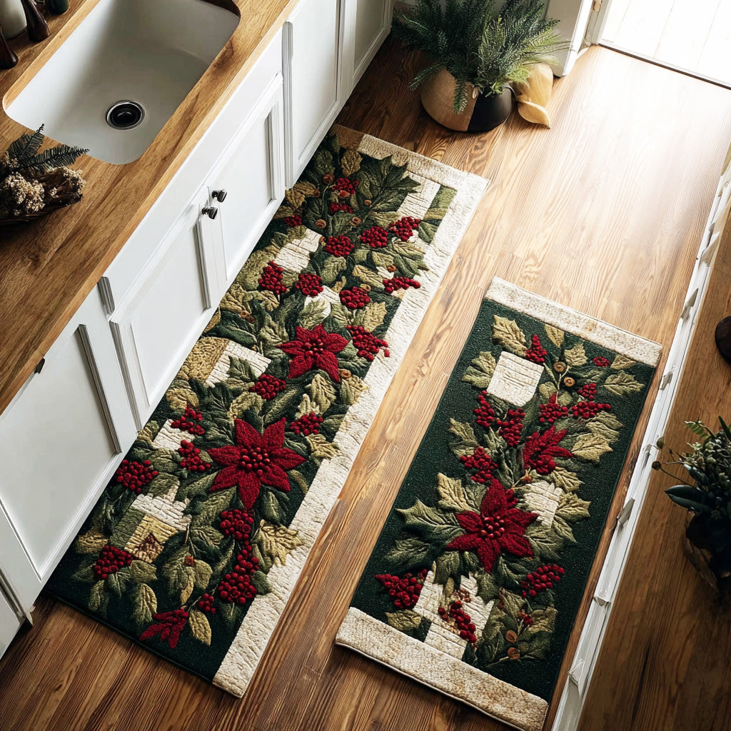 Berdien Winter Floral Red Kitchen Mat
