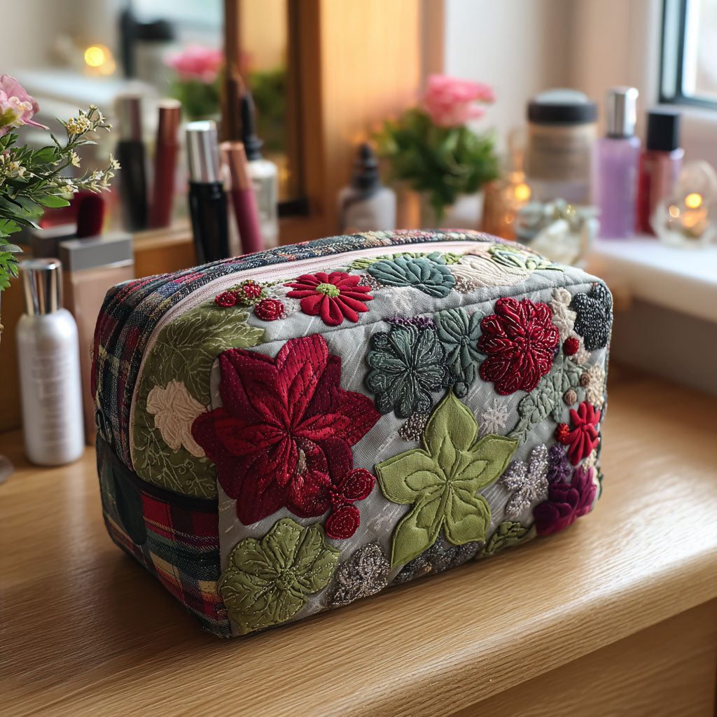 Mechteld - Embroidered Floral Quilted Toiletry Bag