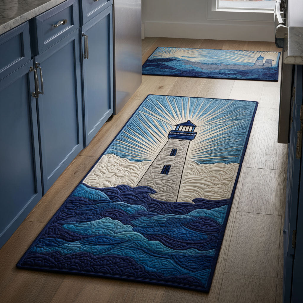 Nadia - Lighthouse Gold on Sea Kitchen Mat