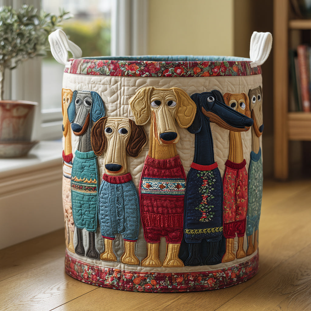 Cheerful Mustache Quilted Laundry Basket