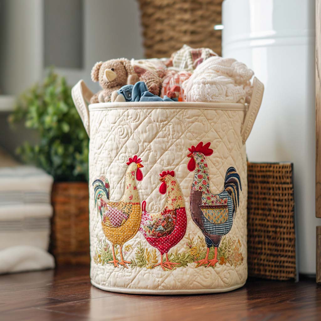 Cheerful Chicken Coop Upholstered Laundry Basket