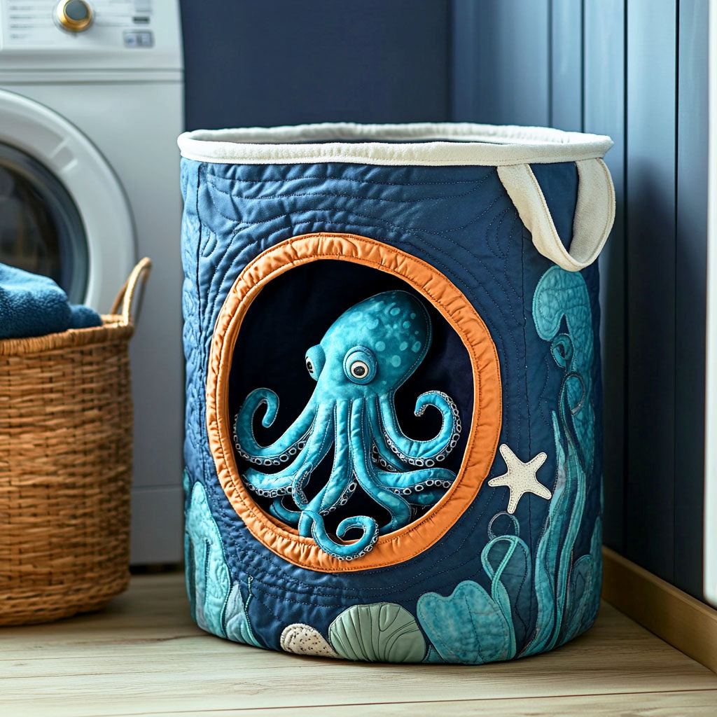 Hidden Octopus Upholstered Laundry Basket