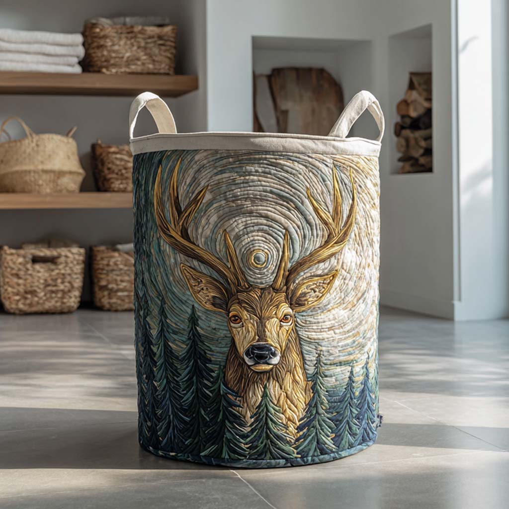 Deer-Patterned Upholstered Laundry Basket