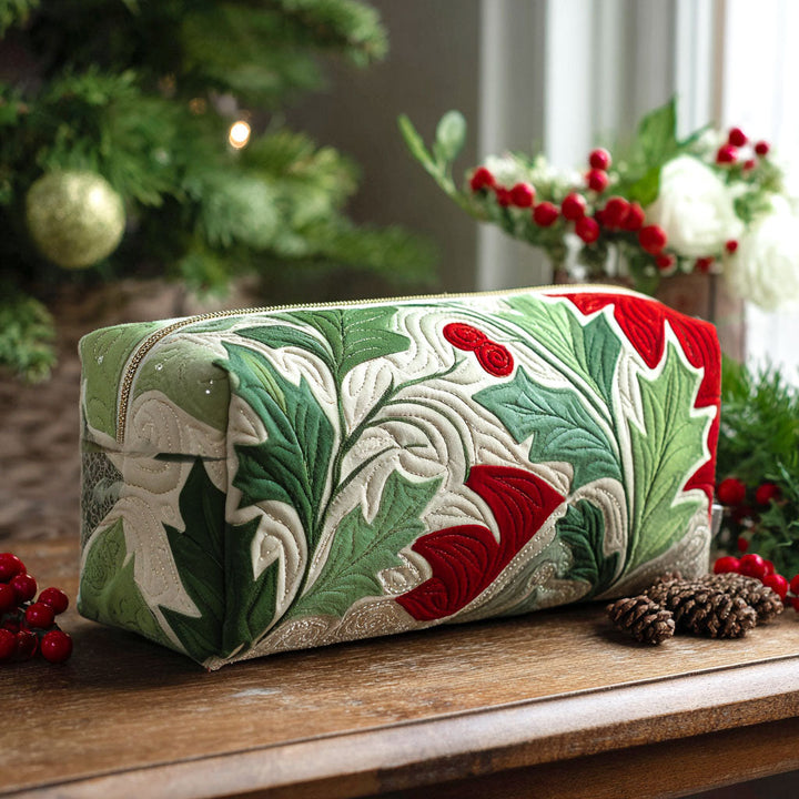Monique - Embroidered Holly Motif Quilted Toiletry Bag