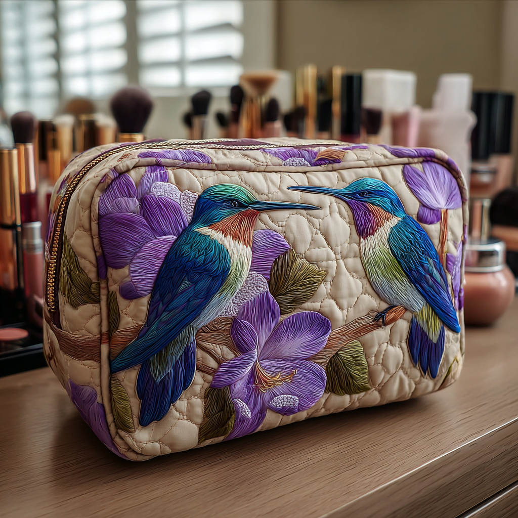 Wilma - Elegant Quilted Toiletry Bag with Hummingbird Design