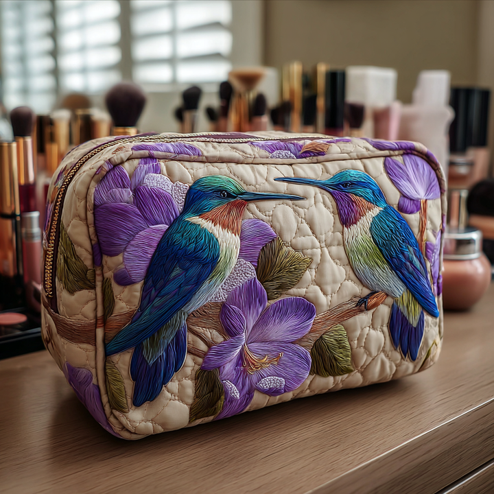 Wilma - Elegant Quilted Toiletry Bag with Hummingbird Design