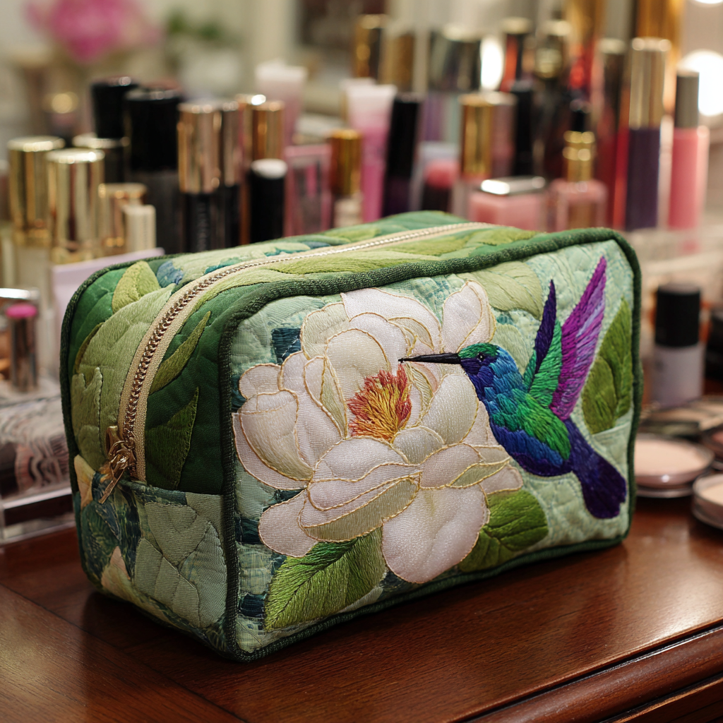 Petra - Quilted Hummingbird Toiletry Bag with Elegant Quilt Design