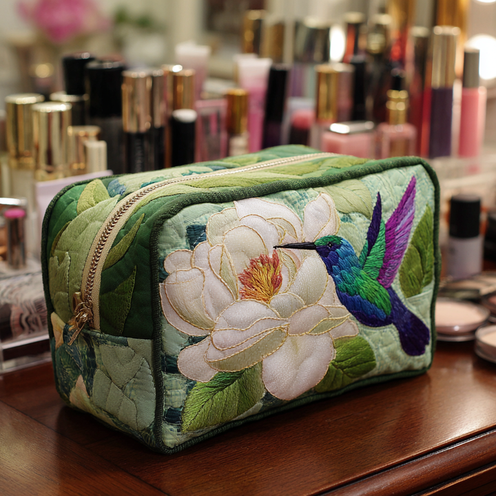 Petra - Quilted Hummingbird Toiletry Bag with Elegant Quilt Design