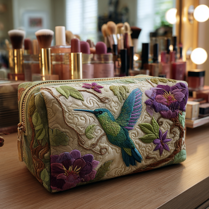 Kirsten - Colorful Hummingbird Quilted Toiletry Bag
