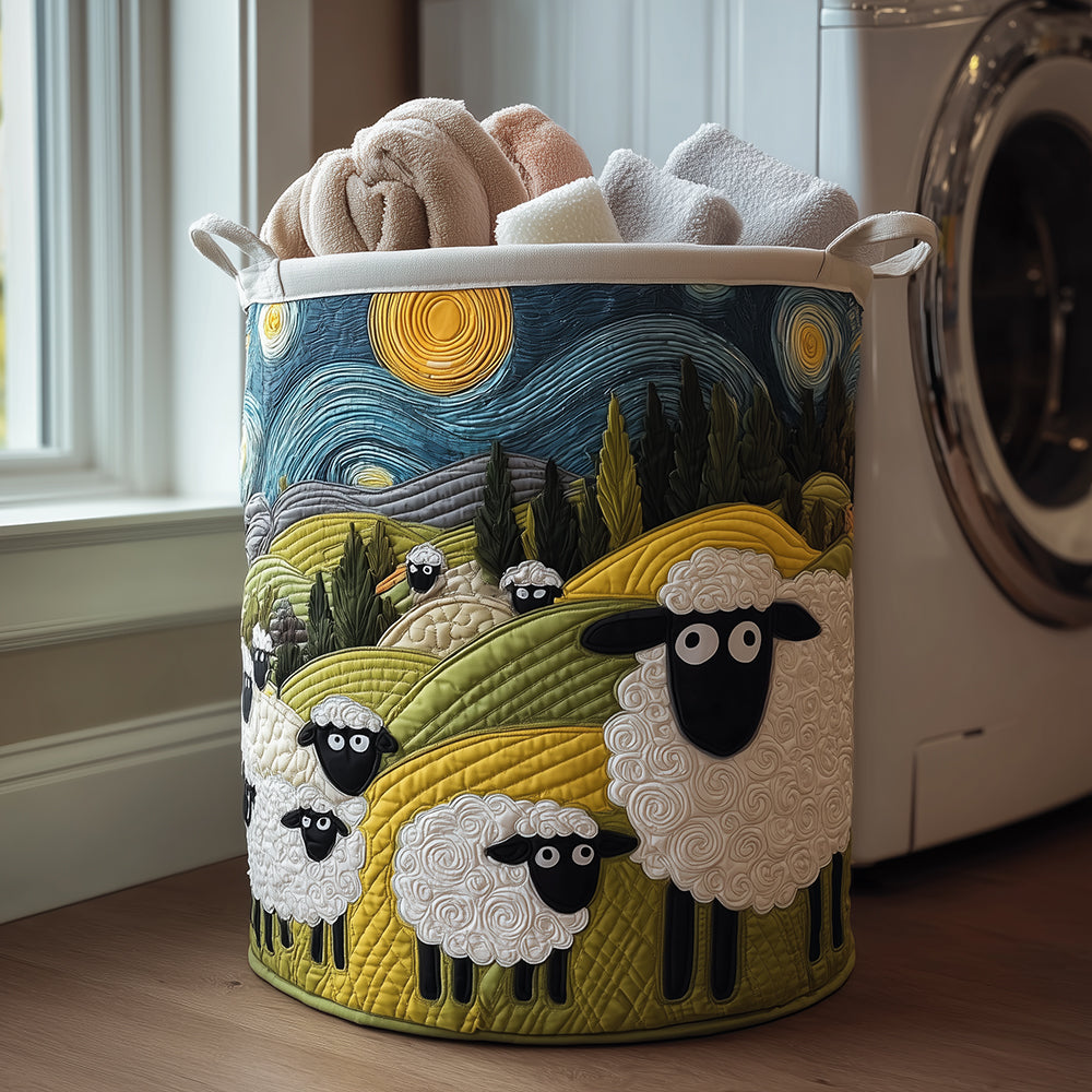 Meadow of Lambs Lined Laundry Basket