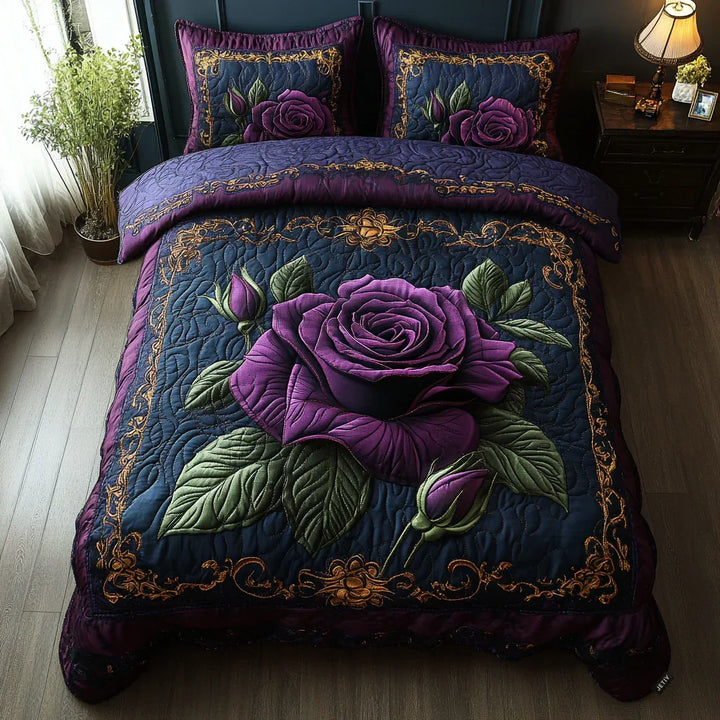Plum Pink 3-Piece Quilted Bedding Set