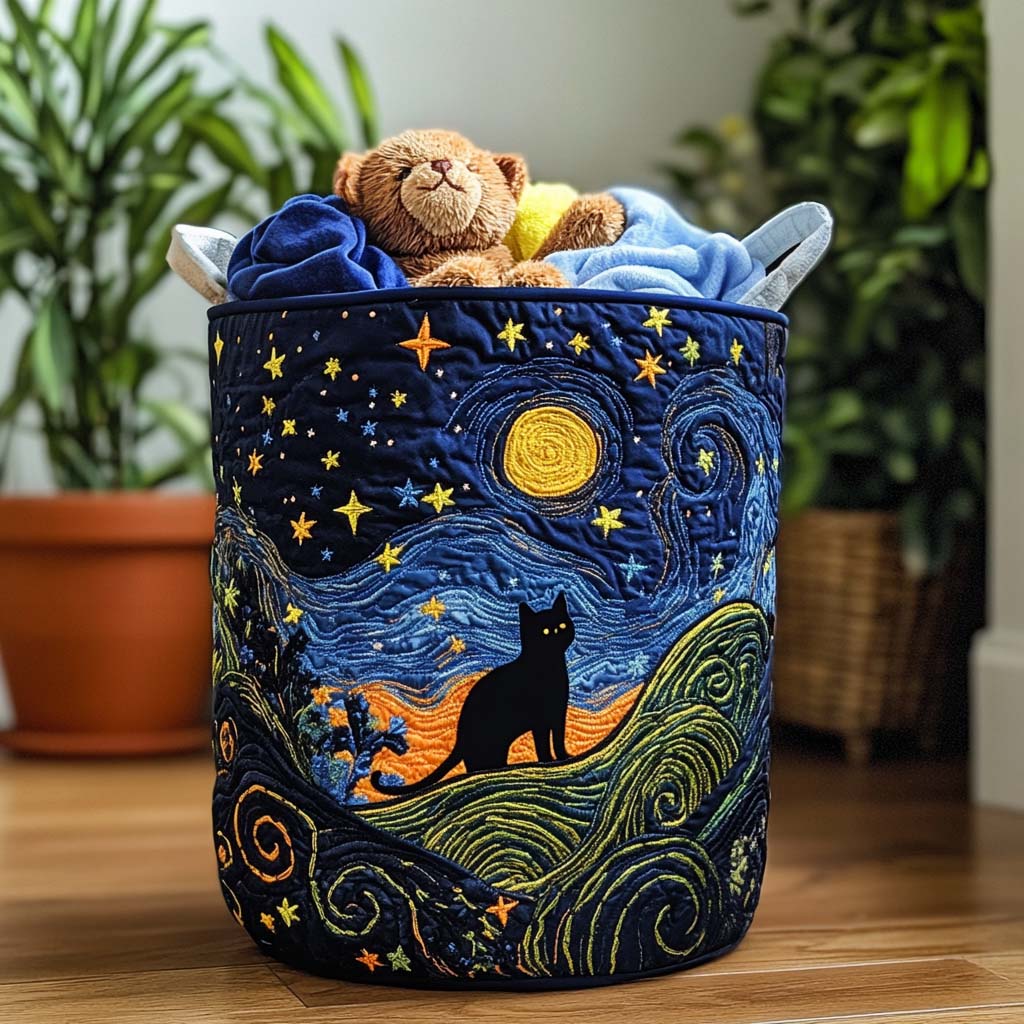 Lazy Mustaches Quilted Laundry Basket