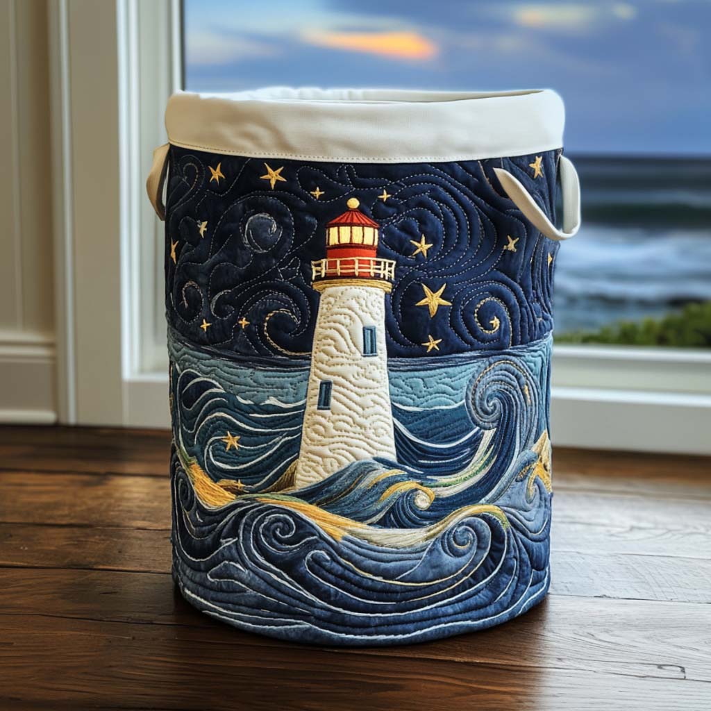 Lighthouse at Dusk Lined Laundry Basket