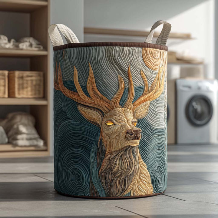 Deer-Patterned Upholstered Laundry Basket