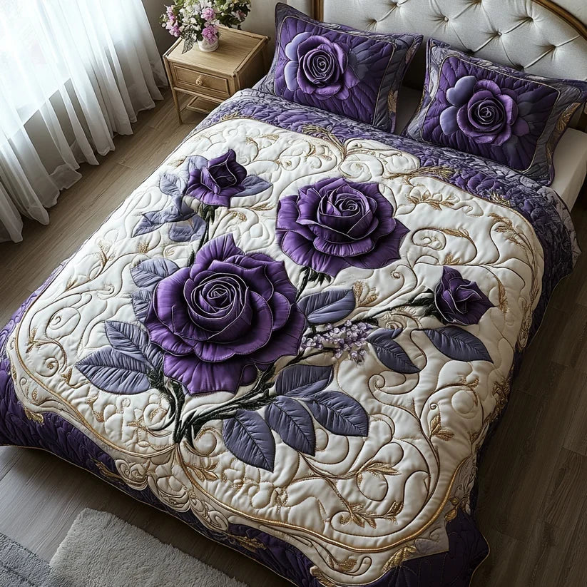 Plum Pink 3-Piece Quilted Bedding Set