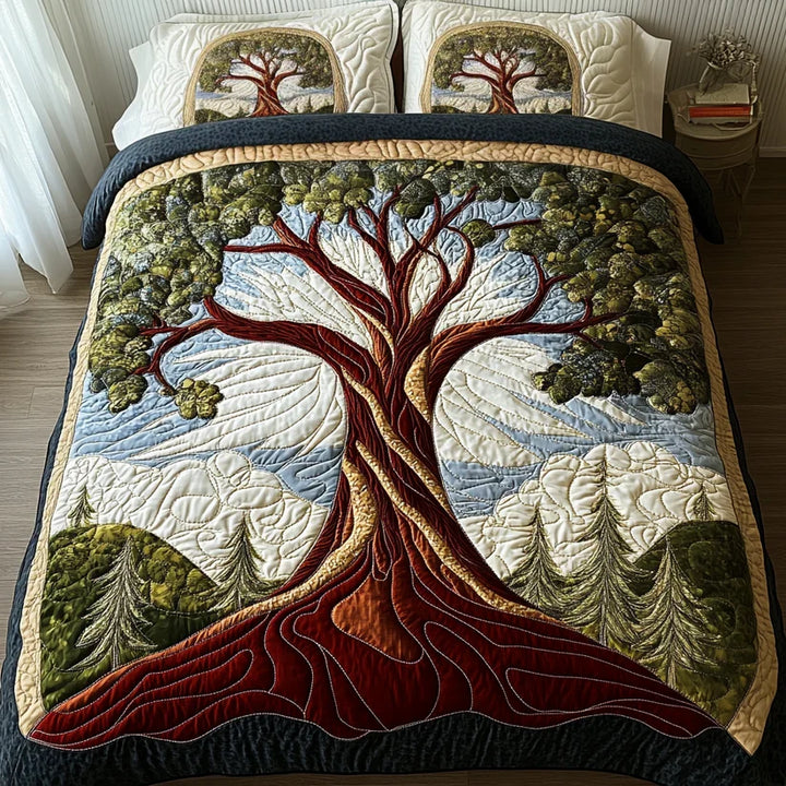 3-Piece Quilted Duvet Cover Set - Tree of Life Design