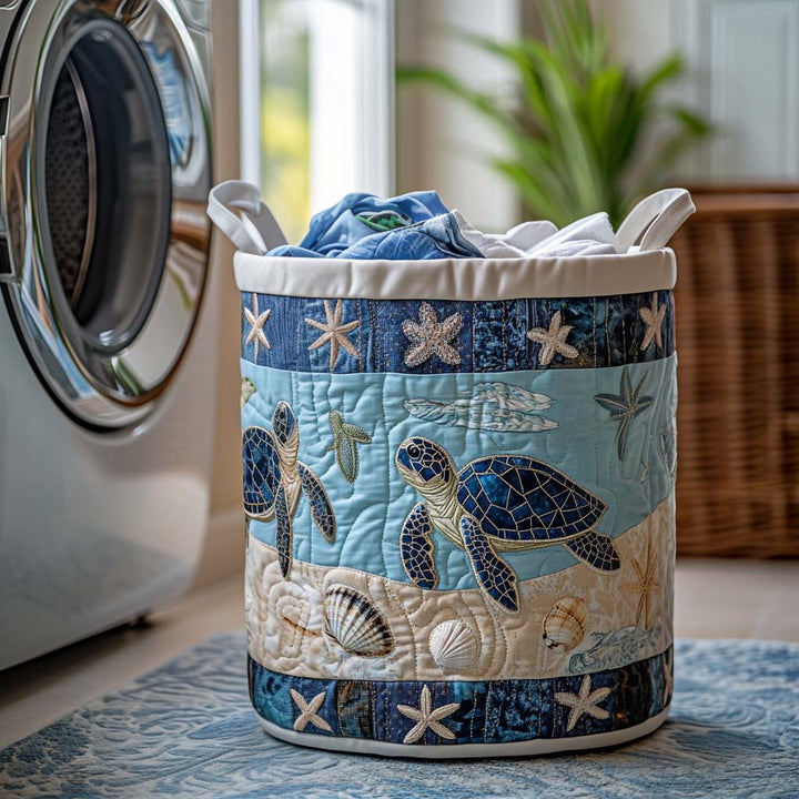 Sea Turtle Design Upholstered Laundry Basket