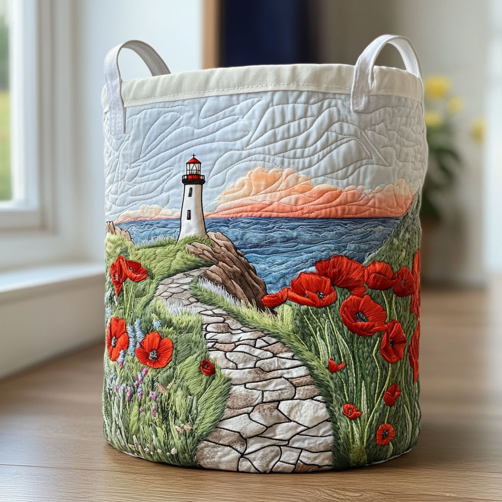 Ocean Lighthouse Upholstered Laundry Basket