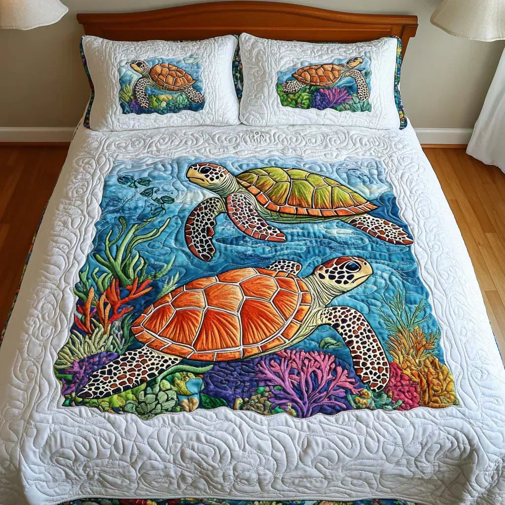 Sea Turtle 3-Piece Stitched Duvet Cover Set