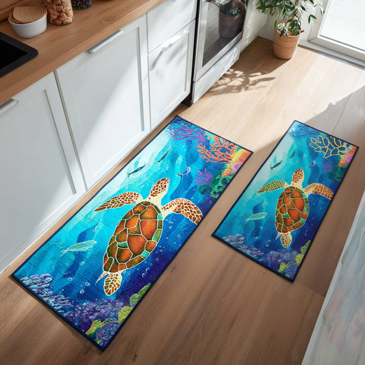 Ocean Journey Floral Kitchen Mat