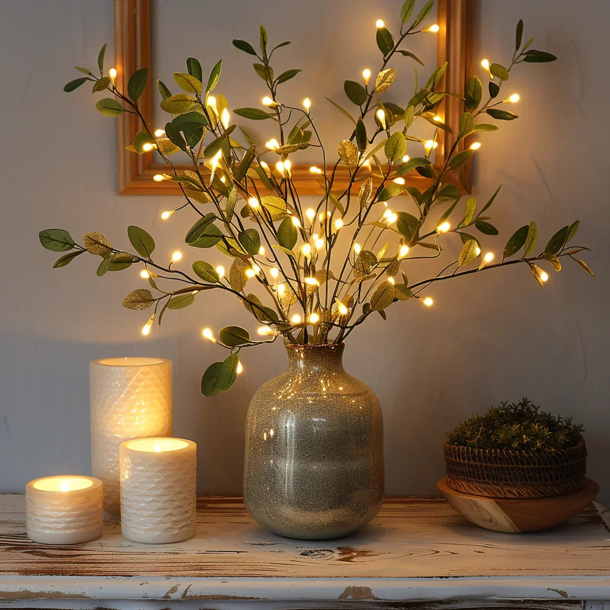 Olive branch with decorative lights