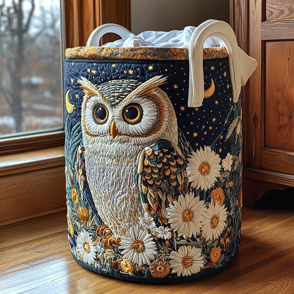 Owl-Themed Upholstered Laundry Basket