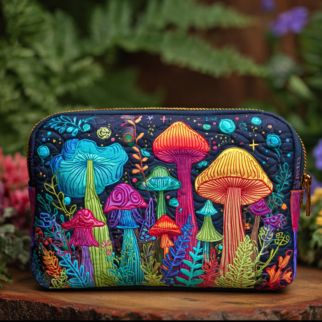Elin - Cushioned Toiletry Bag with Peace Mushroom Design