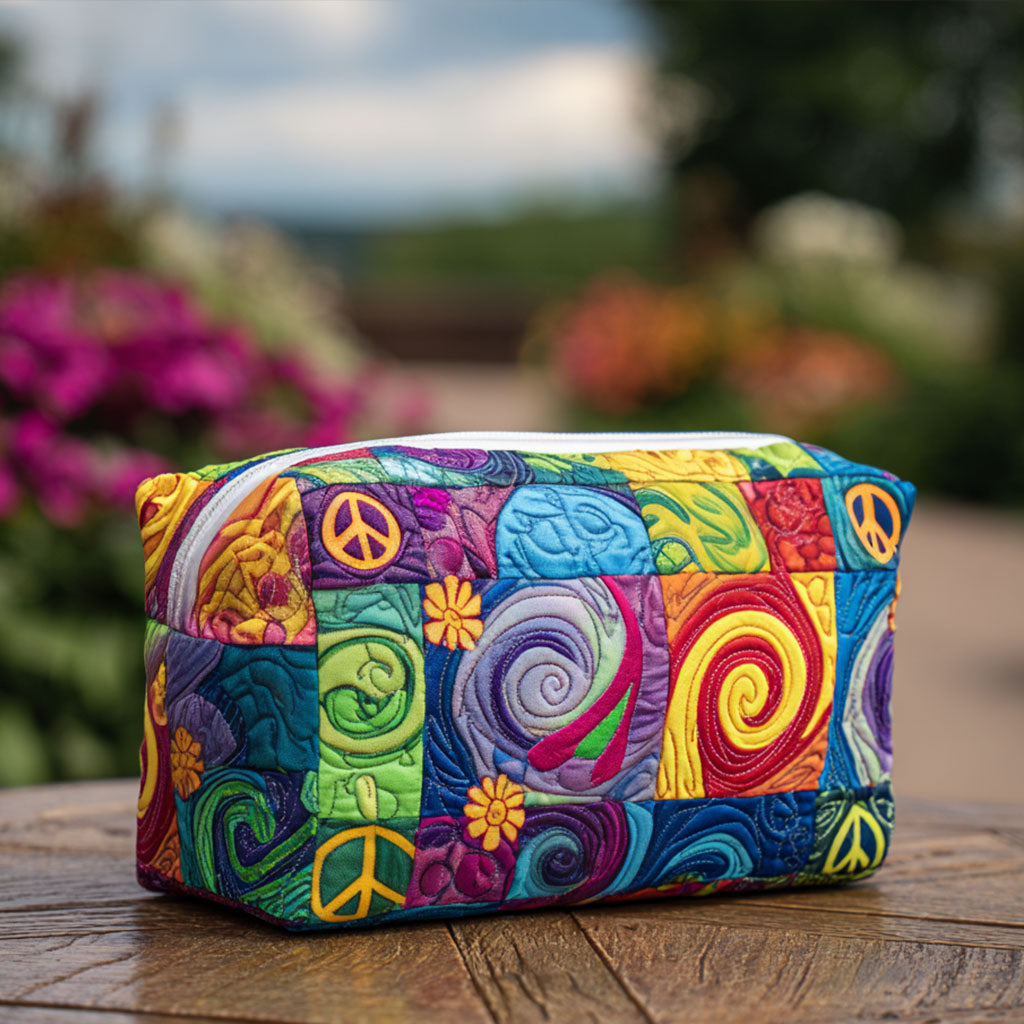 Hanne - Quilted Toiletry Bag Featuring Quilt Design and Peace Symbol