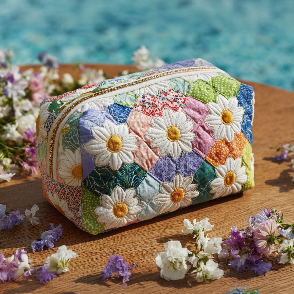 Norah - Petal Pattern Quilted Toiletry Bag