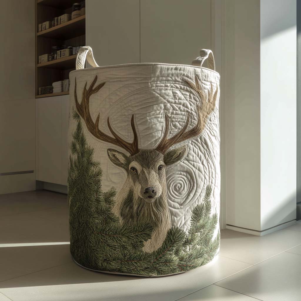 Deer-Patterned Upholstered Laundry Basket