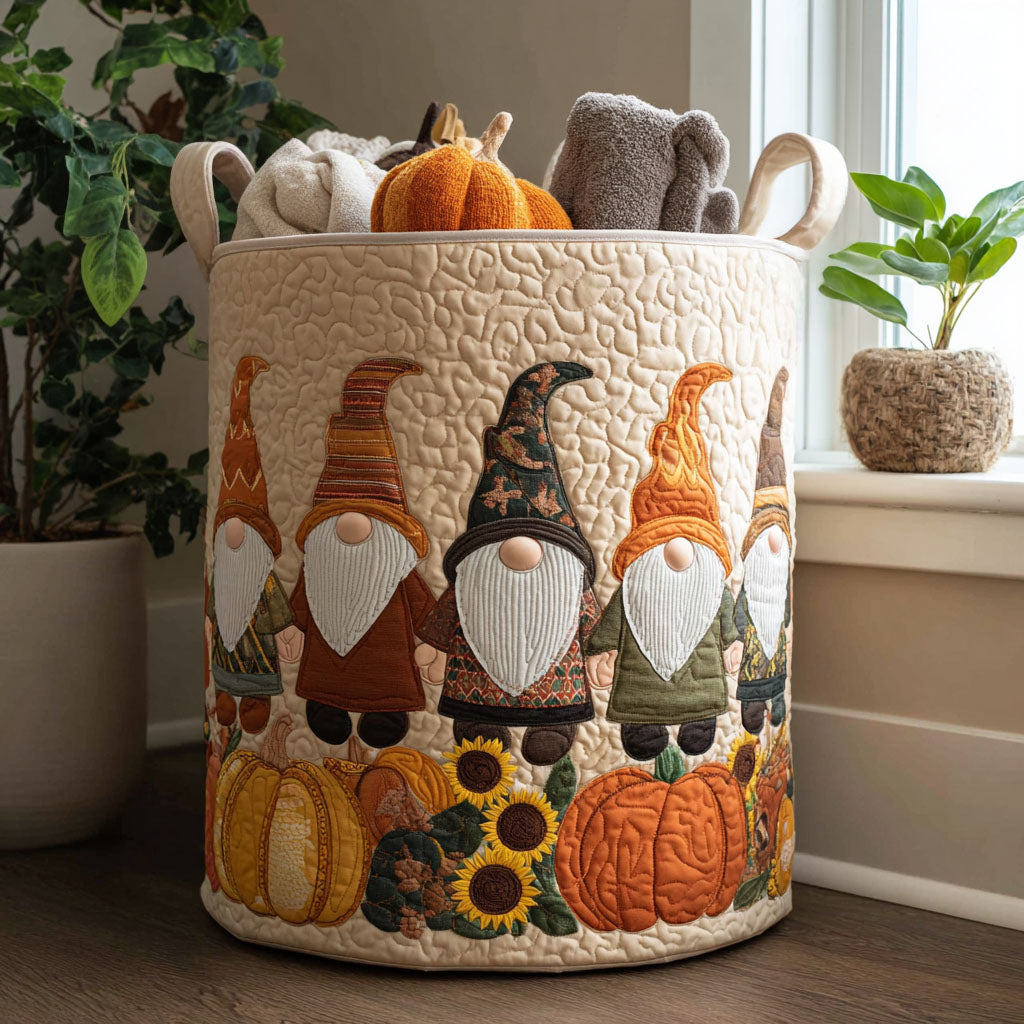 Quilted Laundry Basket - Gnome Among the Pumpkins