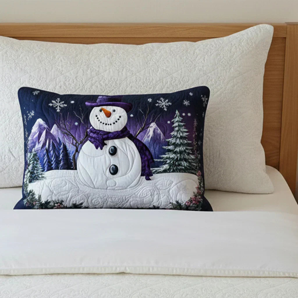 Purple Snowman Upholstered Pillow Cover