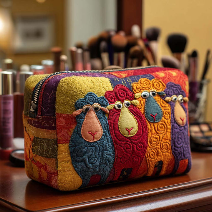 Zoë - Embroidered Rainbow Sheep Quilted Toiletry Bag