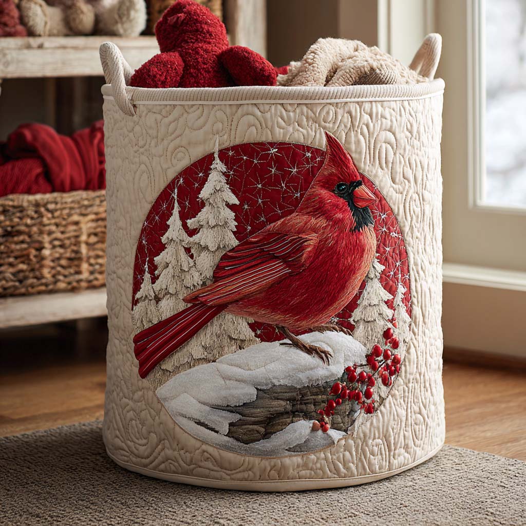 Cardinal Red Upholstered Laundry Basket
