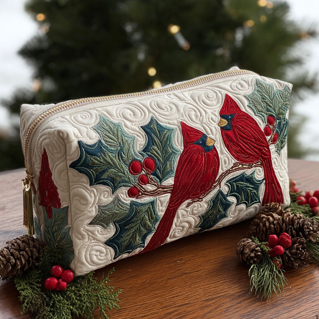 Lieze - Red Quilted Toiletry Bag with Elegant Pattern