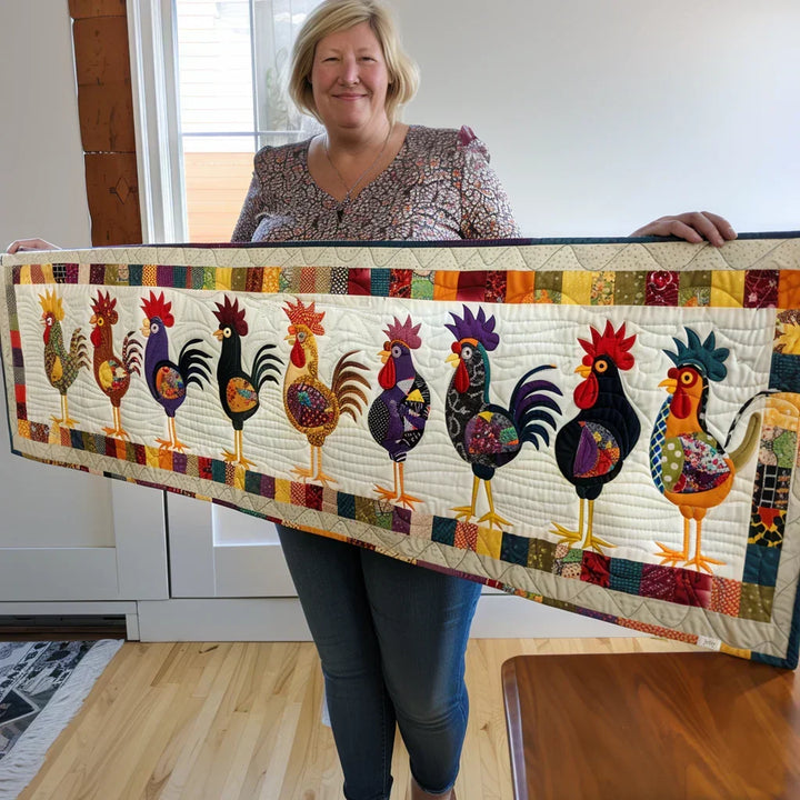Rooster Parade Quilted Tablecloth