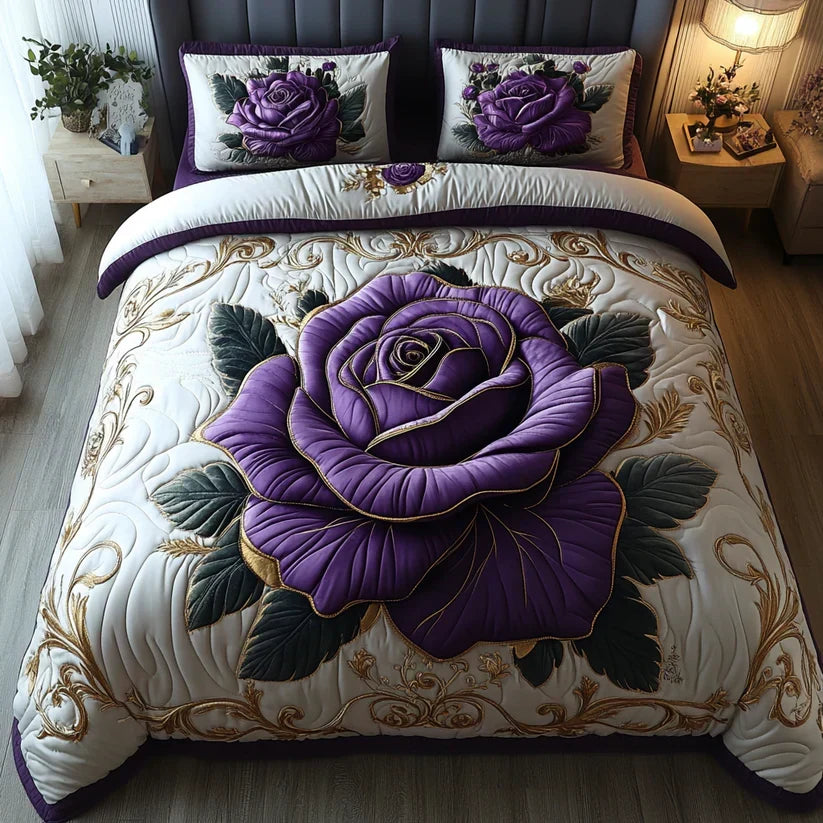Plum Pink 3-Piece Quilted Bedding Set