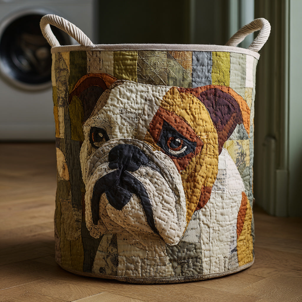 Rustic Bulldog Upholstered Laundry Basket