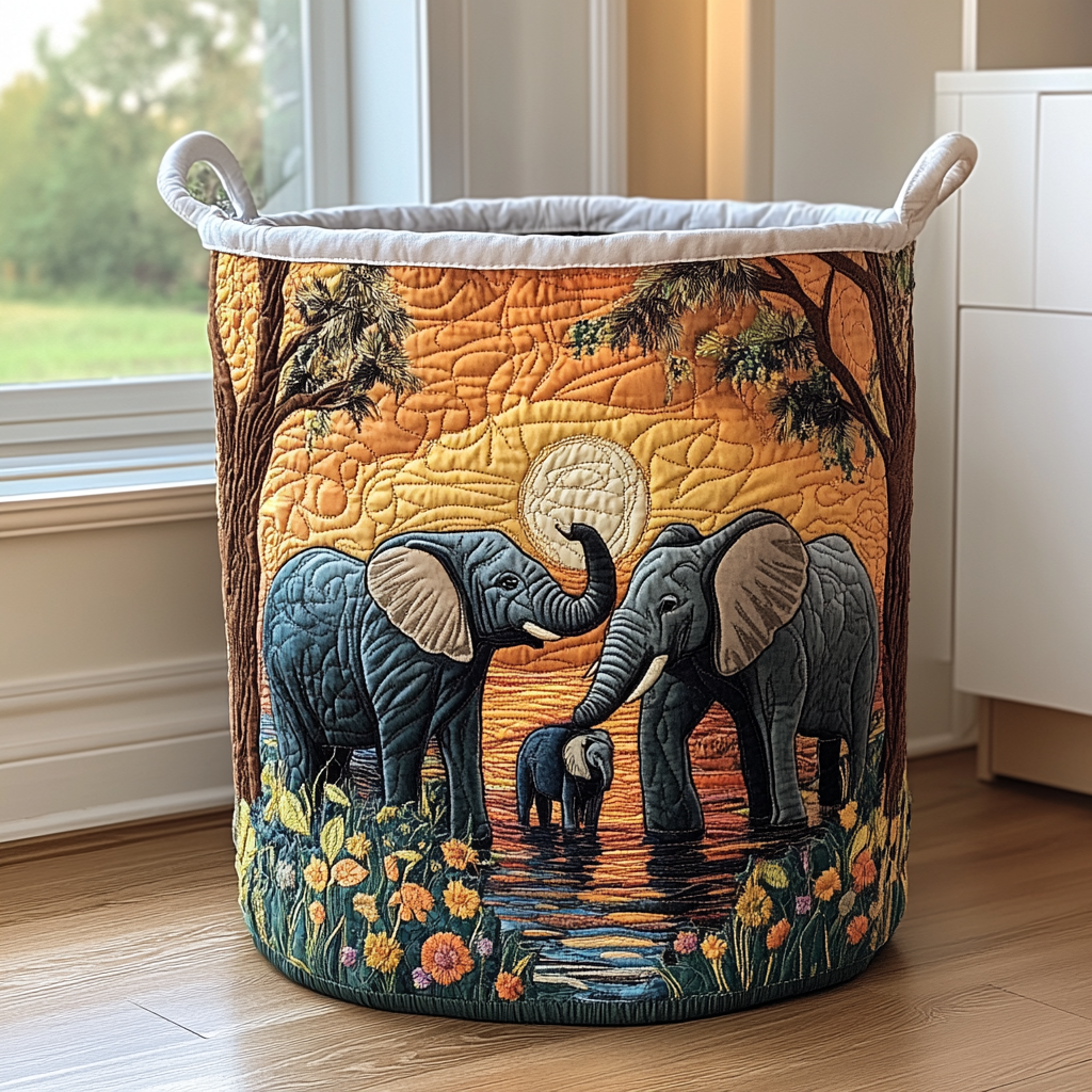 Rustic Elephant Upholstered Laundry Hamper