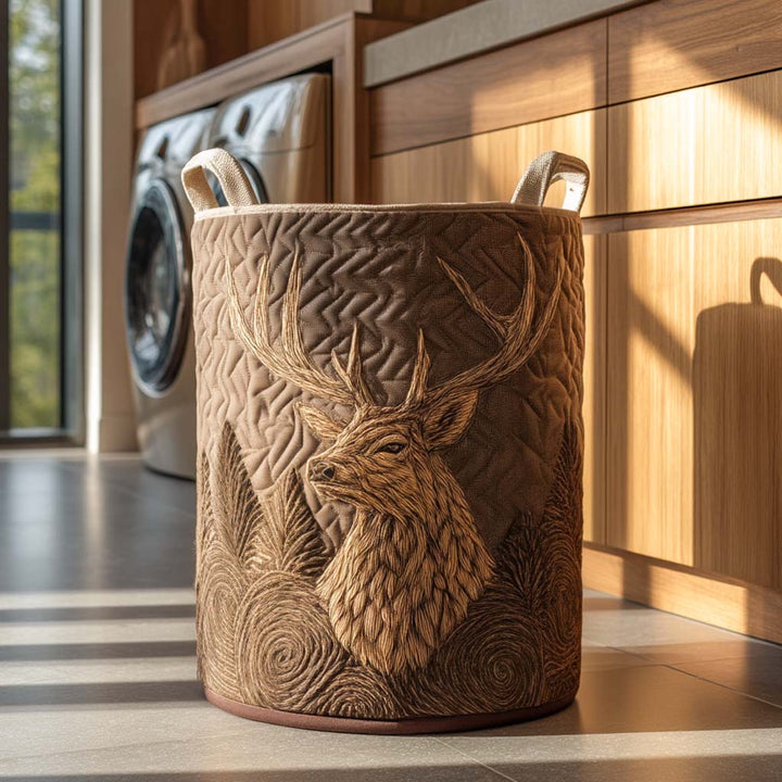 Deer-Patterned Upholstered Laundry Basket