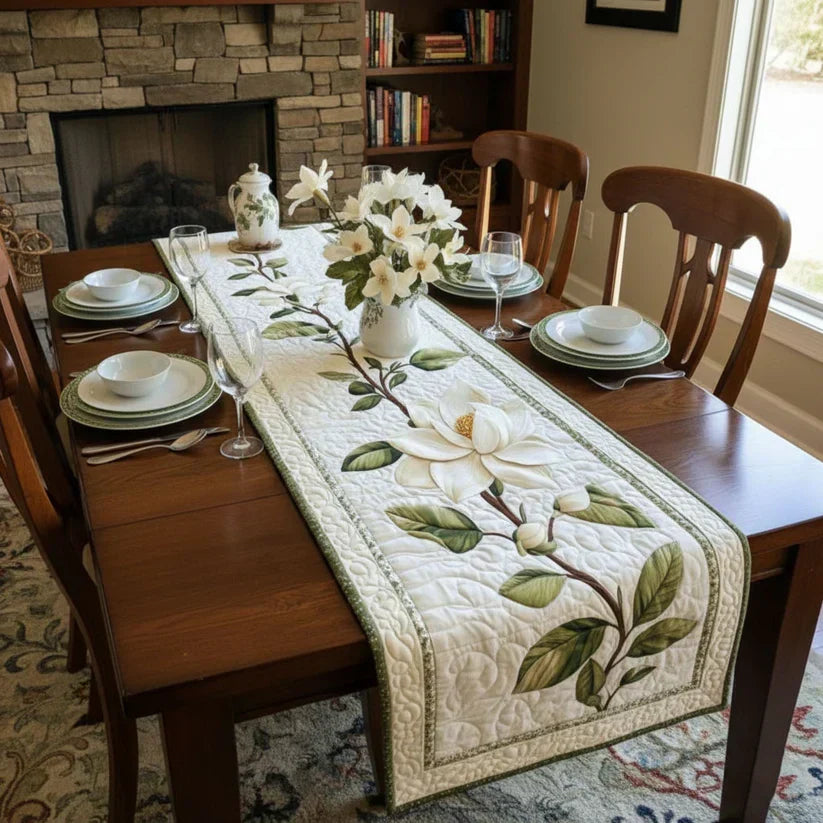 Rustic Magnolia Flower Quilted Tablecloth
